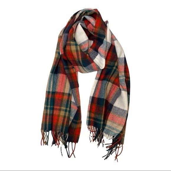 J.Crew NWOT! Classic Plaid Scarf White/Multi Juniper - Picture 1 of 14